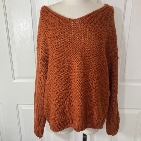 Rust open back chunky sweater women's  oversize medium knit twist back - Picture 4 of 9